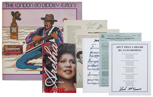 Aretha Franklin, Bo Diddley, BB King and Fats Domino Lot of (6) Signed Items (PSA/DNA Precert)